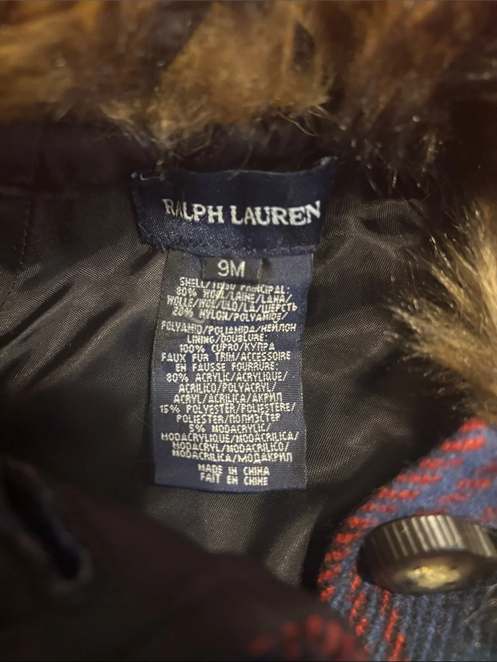 Ralph Lauren Green & Blue Tartan Hooded Cape with Faux Fur Trim
